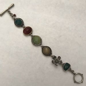Lucky Brand mixed stone bracelet silver and greens
